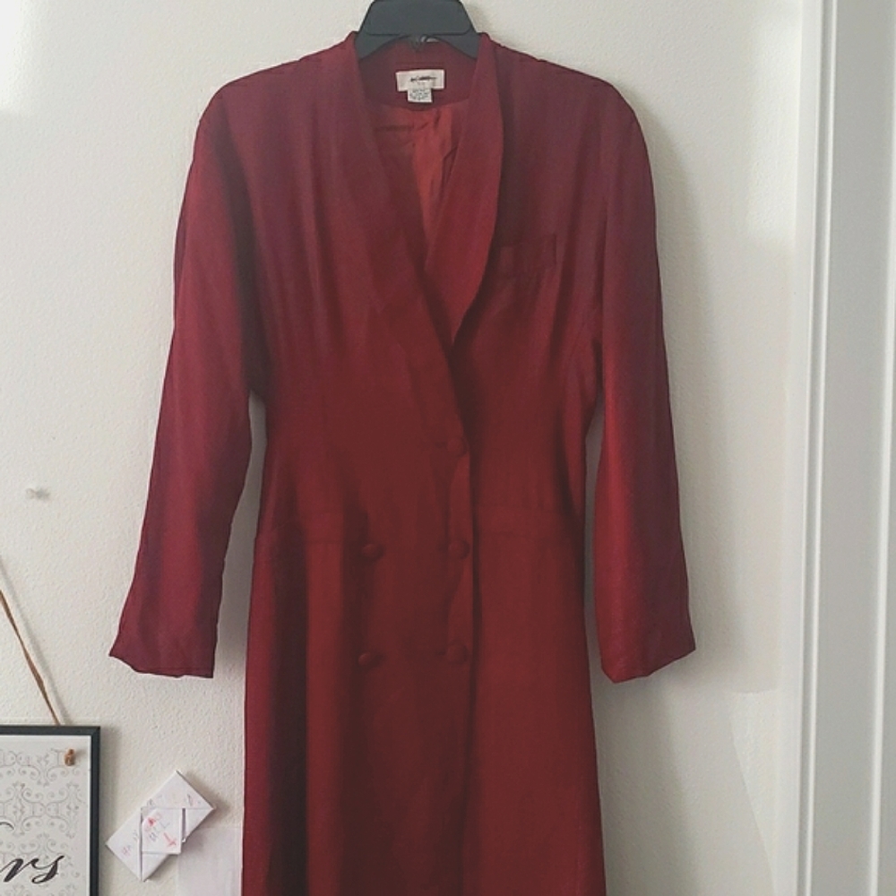 LOFT Red Plaid Silk Double Breasted Suit Dress Size S